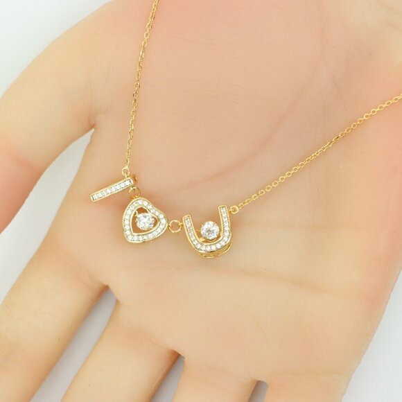 "Rose Gold “I ♥ U” Pendant Necklace with Crystals , XPNL0167 - Picture 7 of 13